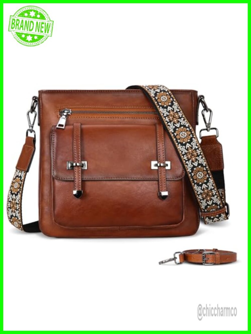 Iswee Soft Genuine Leather Crossbody Bag Multi Pocket Shoulder Handbag